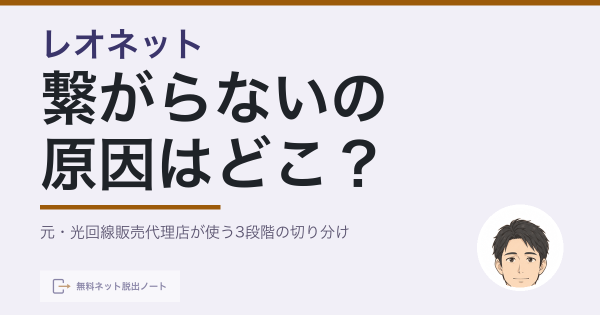レオネットが繋がらない原因の切り分けをイメージした画像