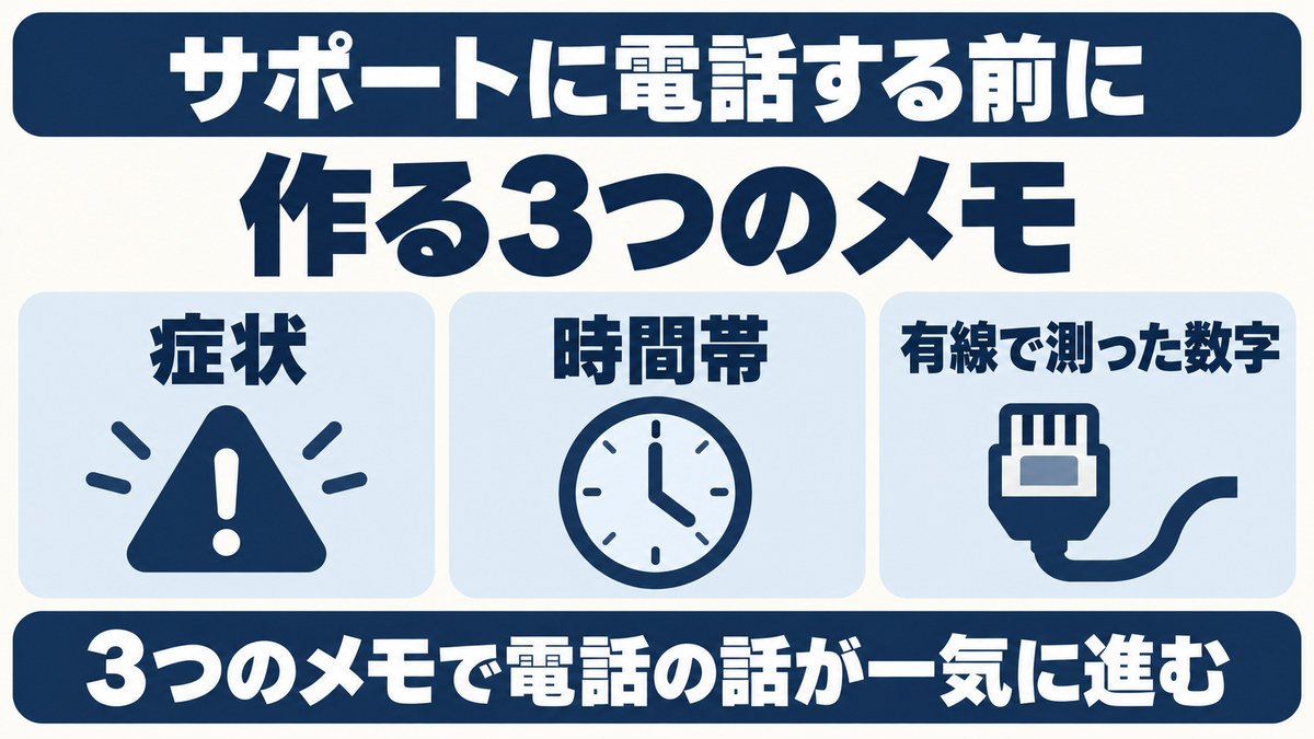 レオネットのサポートに電話する前のメモをイメージした画像